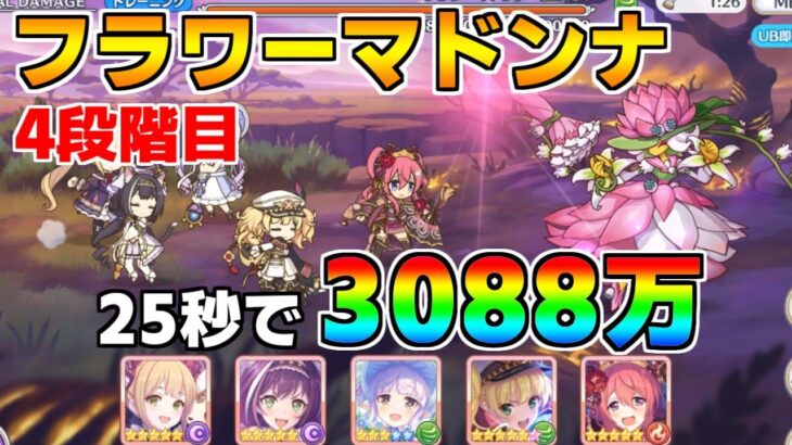 【プリコネR】4段階目 フラワーマドンナ 3088万 25s持ち越し編成 【7月クランバトル】【クラバト】